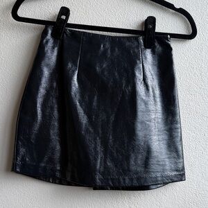 Black Faux Leather Mini Skort - Women